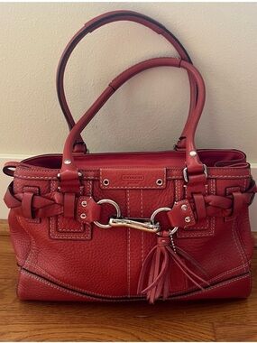 Coach Hampton Mini Boston Coral Leather Tote Bag